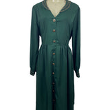 XSL Women’s Green Zip Up pockets Button Arm Dress