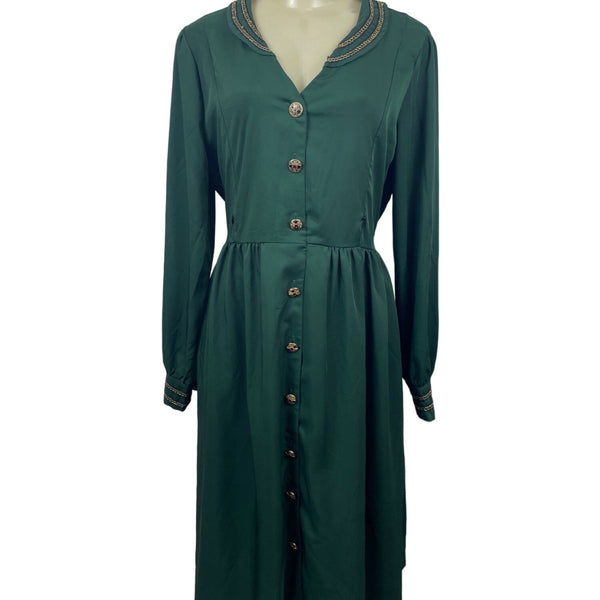 XSL Women’s Green Zip Up pockets Button Arm Dress