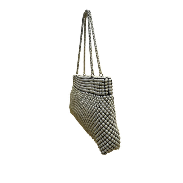 Vintage Whiting & Davis Women’s White Alumesh US Made Beaded Shoulder Bag