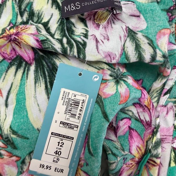 M&S Womens Green Floral Handkerchief Hem Dress Size EUR 40 - USA 9