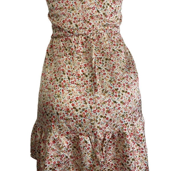 Floral Halter Neck Mini Dress With Ruffle Hem & Open Back New