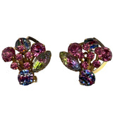 Vintage Juliana Womens Rainbow Rhinestone Clip-On Earrings Gold Tone Glas