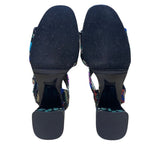 Vaneli Women’s Black Floral Embroidered Open Toe Block Heel Sandals Size 9N