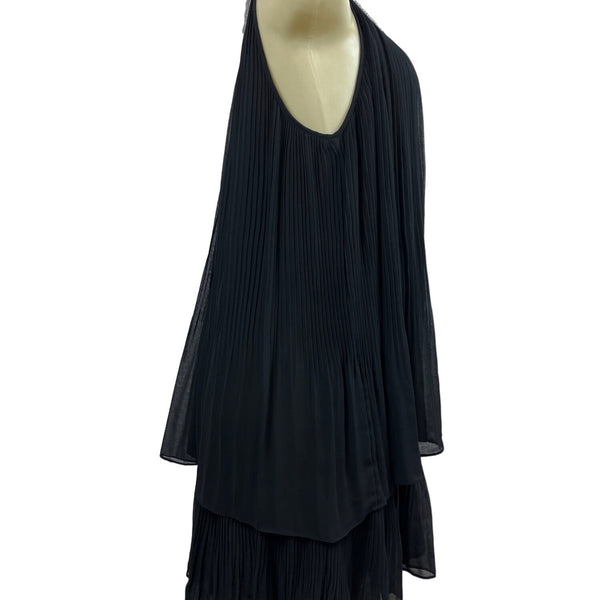 Loranzo Romanza Womens Black Pleated Dress With Beaded Neckline Size 38