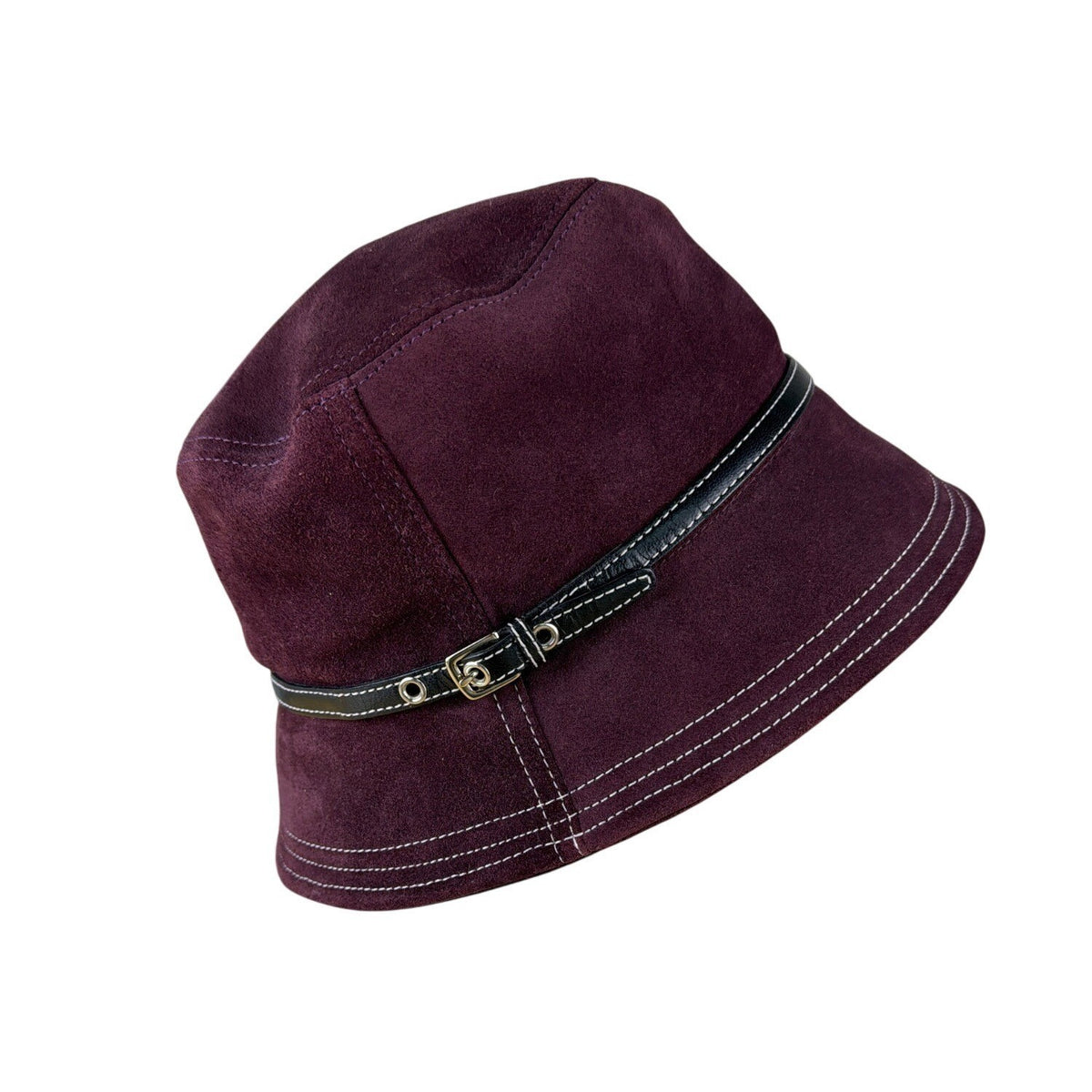 Coach Womens Burgundy Leather Bucket Hat M/L Adjustable Stylish Design
