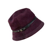 Coach Womens Burgundy Leather Bucket Hat M/L Adjustable Stylish Design