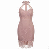 Venus Womens Mauve Sleeveless Lace Halter Cocktail Dress Size S