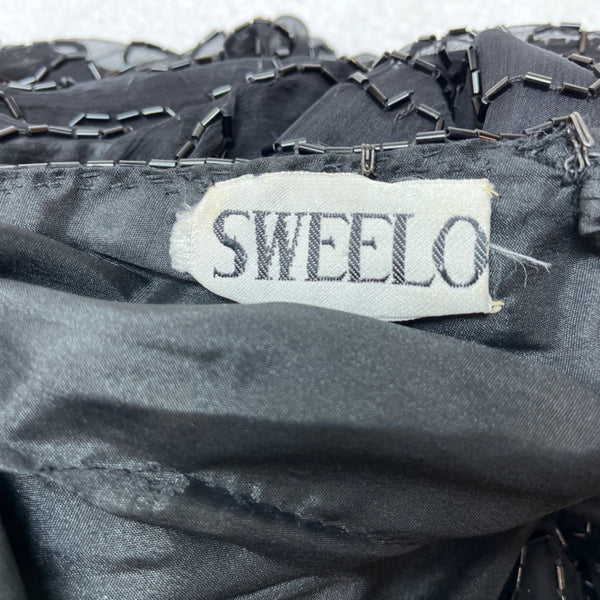 Black & Silver Sequin Beaded Womens Dress Long Sleeve Elegant Design Size M