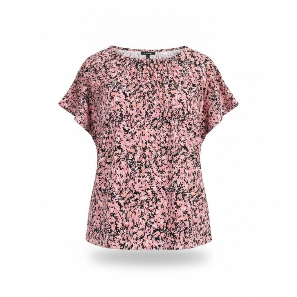 JM Collection Womens Pink Black Printed Blouse Petites Size L