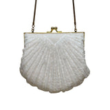 Lindsay Blake Women’s White Beaded Shell Evening Bag With Gold Chain Strap