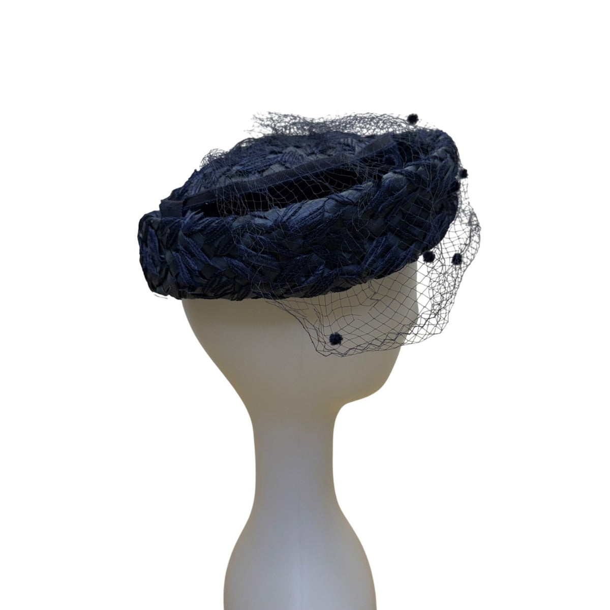 Valerie Modes Womens Navy Woven Straw Hat With Veil Vintage Elegant Accessory
