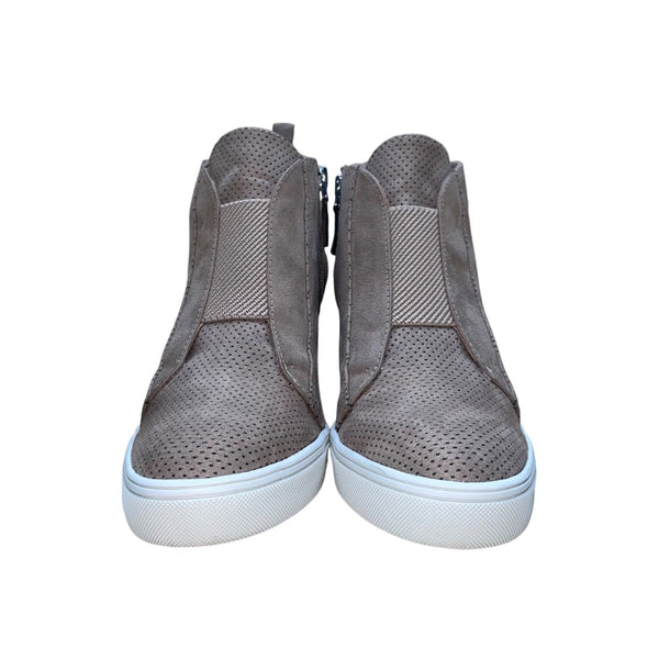 MIA Women’s Taupe Perforated Side Zipper Slip-On Arianna Wedge Sneakers Sz 7.5M