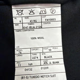 Jos. A. Bank Mens Black Wool Tuxedo Notch Suit Set Jacket Sz 48RG Pants 39x27