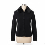 BCBG Max Azria Womens Black Button-Up Cardigan With Faux Fur Collar Size L
