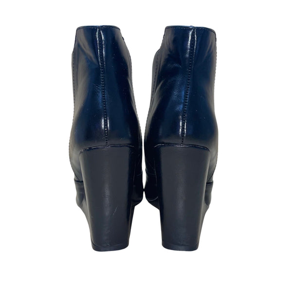 Zara Trafaluc Women’s Black Faux Leather Wedge Heel Ankle Booties Sz 6 USA