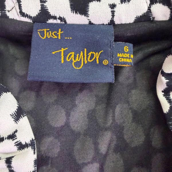 Just Taylor Womens Black & White Sleeveless Polka Dot Ruffle Neck Dress Sz 6