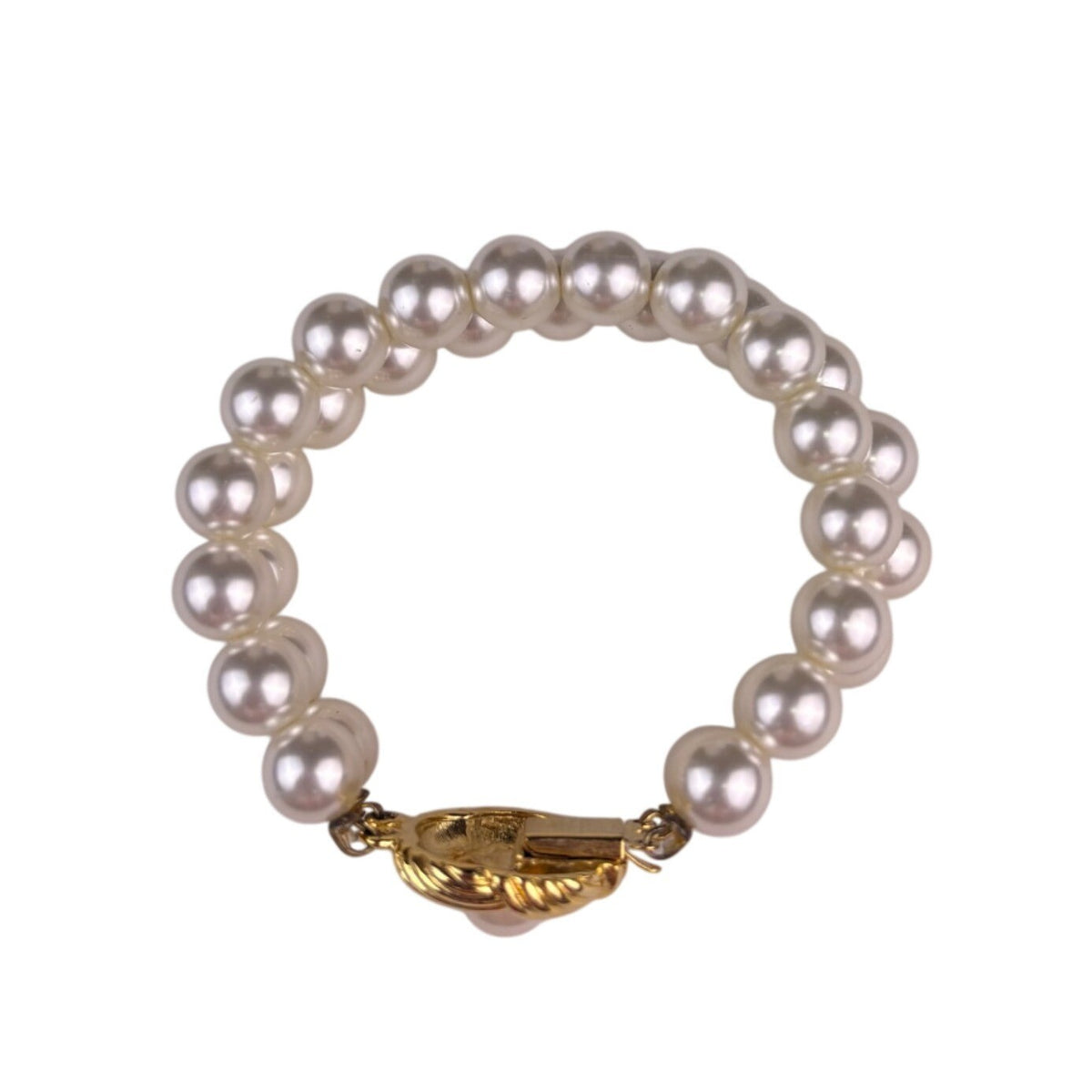 Vintage Womens Gold Tone Faux Pearl 2-Strand Bracelet Elegant Design