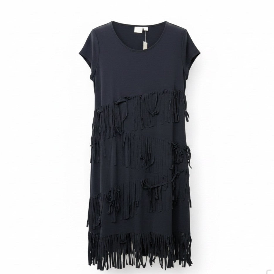 Chicos Womens Black Fringe Short Dress Stylish Evening Wear Size 2