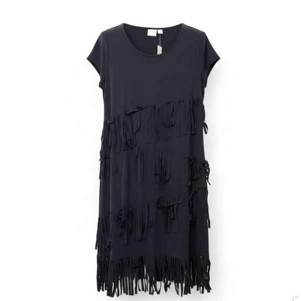 Chicos Womens Black Fringe Short Dress Stylish Evening Wear Size 2