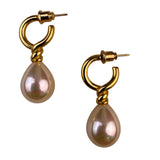 Vintage Gold Tone Faux Pearl Drop Earrings Elegant Womens Jewelry