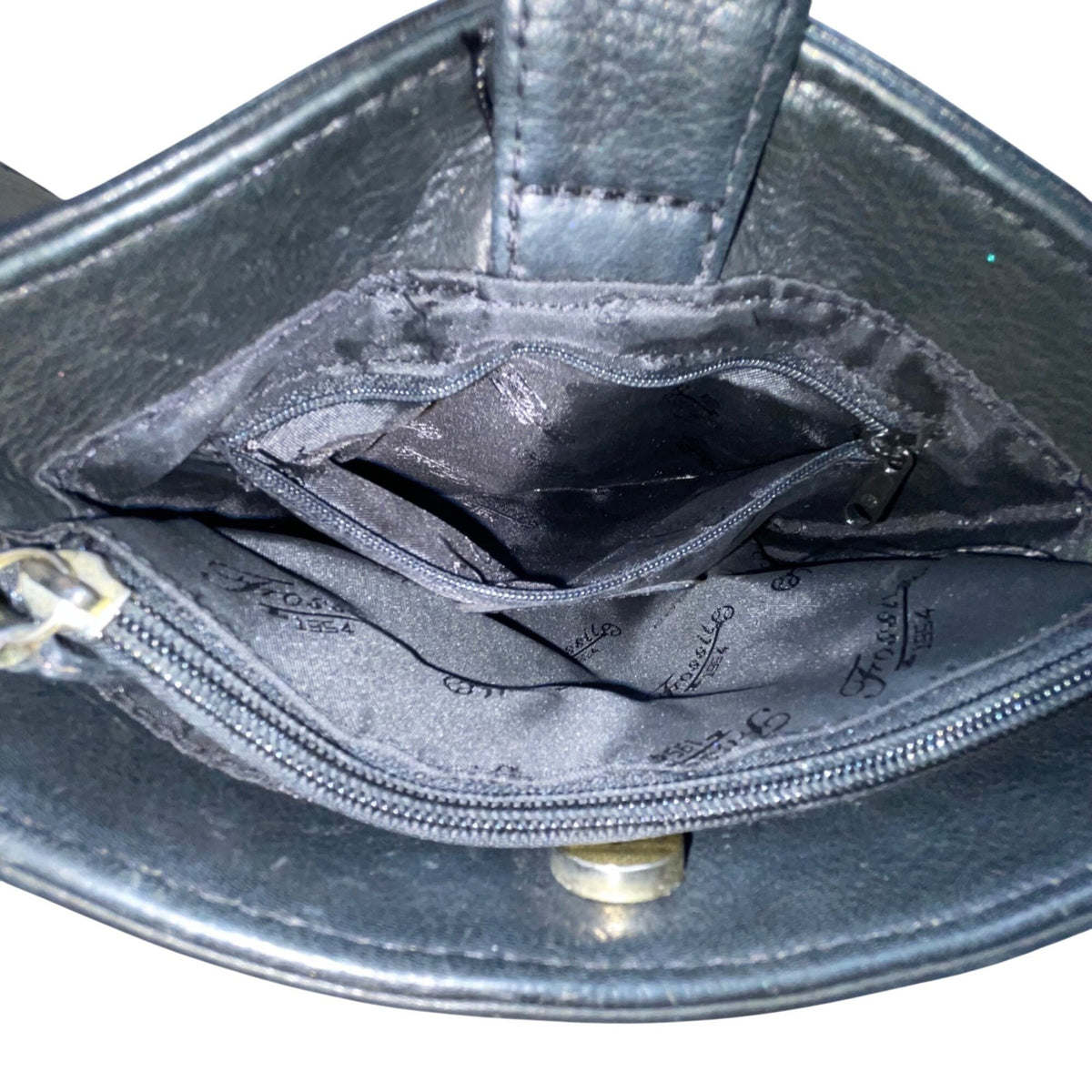 Fossil Women’s Black Leather Adjustable Strap Front Pocket Crossbody Bag
