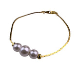 Gold Tone Womens Bracelet W/ Faux Pearls Dainty Chain Elegant