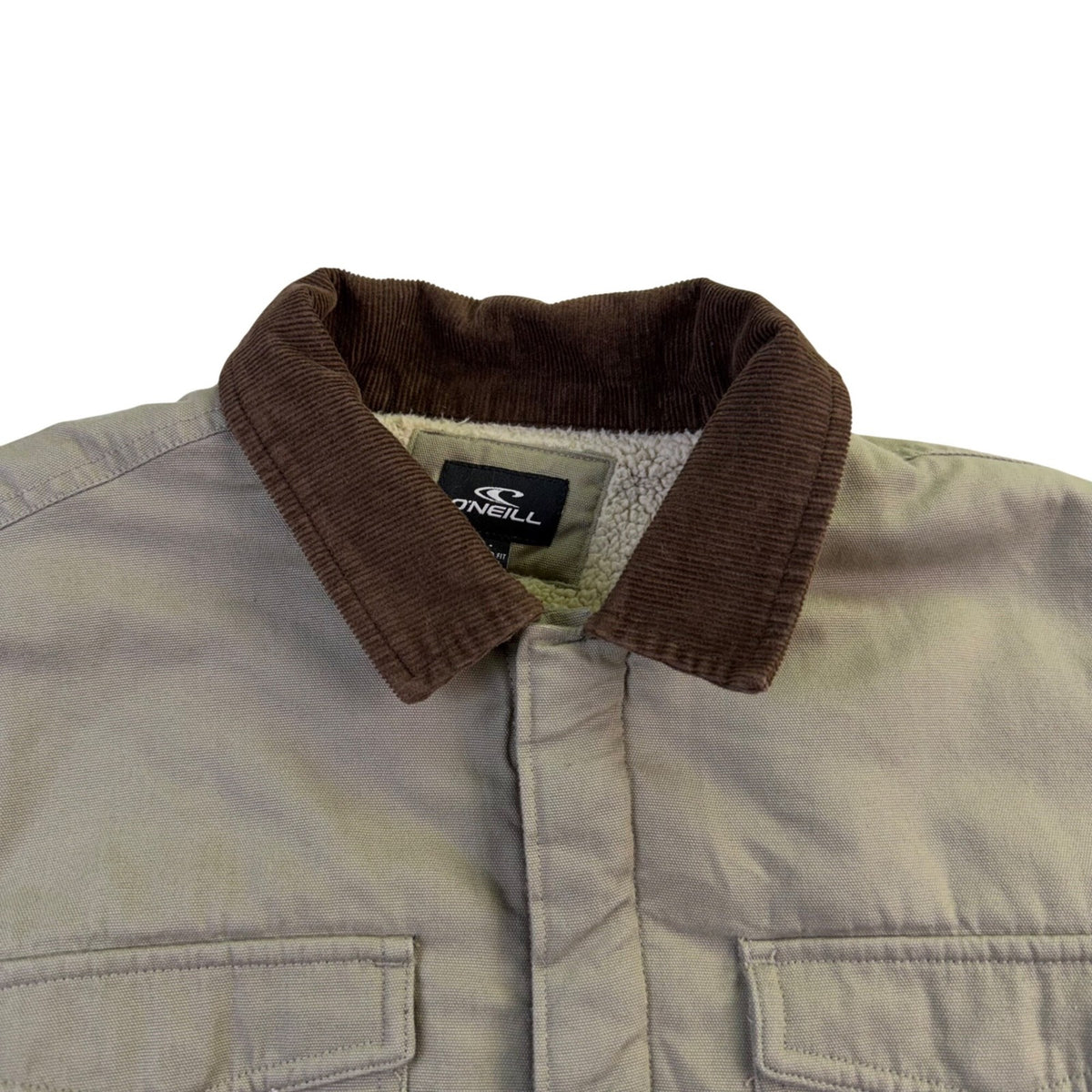 ONeill Mens Beige Cotton Jacket Corduroy Collar Sherpa Lined Standard Fit Size S