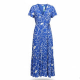 Z Supply Womens Blue Rayon Wrap Maxi Dress With Floral Print Short Sleeves Sz L
