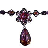Chicos Womens Black Multi-Material Necklace With Teardrop Pendant & Red Crystals