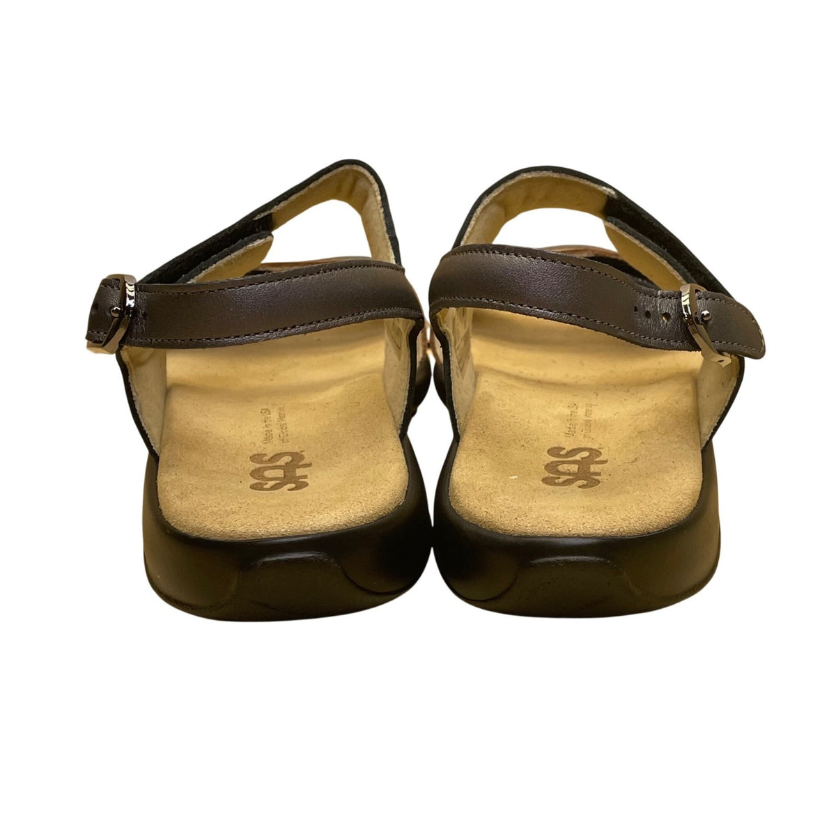 SAS Women’s Brown & Black Dusk Leather Cushioned Adjustable Sandals Sz 8.5M