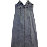 Habitual Womens Blue Cotton Denim Midi Slip Dress W/ Slit  Casual Stylish Size L