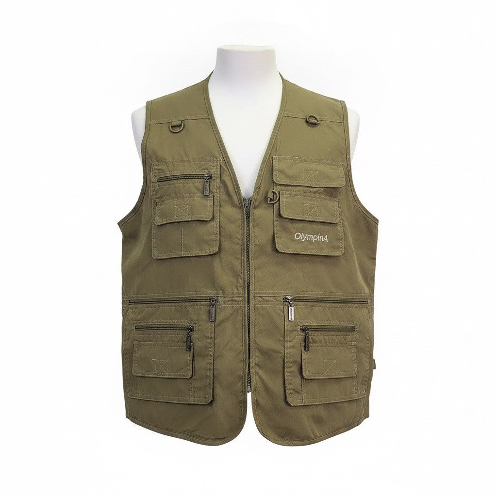 Olympina Mens Olive Green Multi-Pocket Outdoor Fishing Utility Vest Size M