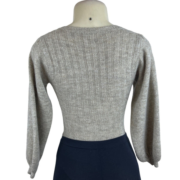 Tach Women’s Brown Cable Knit V-Neck Long Sleeve Bodysuit Sweater Sz S