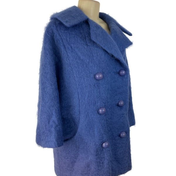 Vintage Sandison Womens Blue Double-Breasted Coat With Buttons