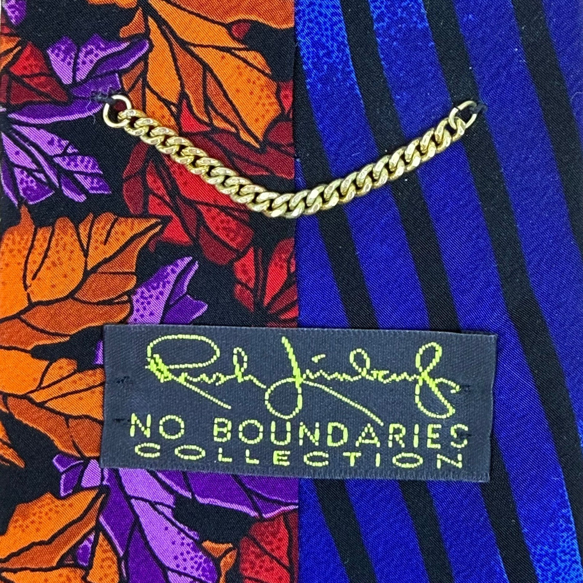 Rush Limbaugh No Boundaries SilBlue & Multi-Color Silk Tie Abstract Leaf Striped