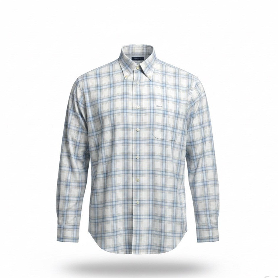 Faconnable Mens Blue/White Cotton Plaid Long Sleeve Button-Down Shirt Size XL
