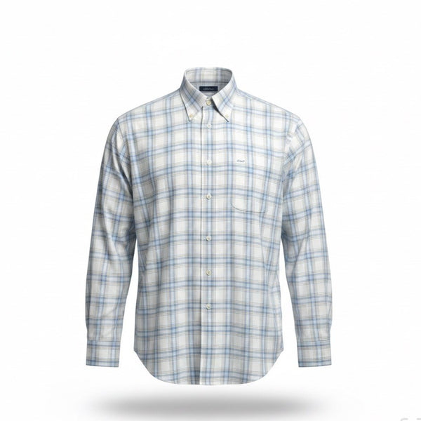 Faconnable Mens Blue/White Cotton Plaid Long Sleeve Button-Down Shirt Size XL