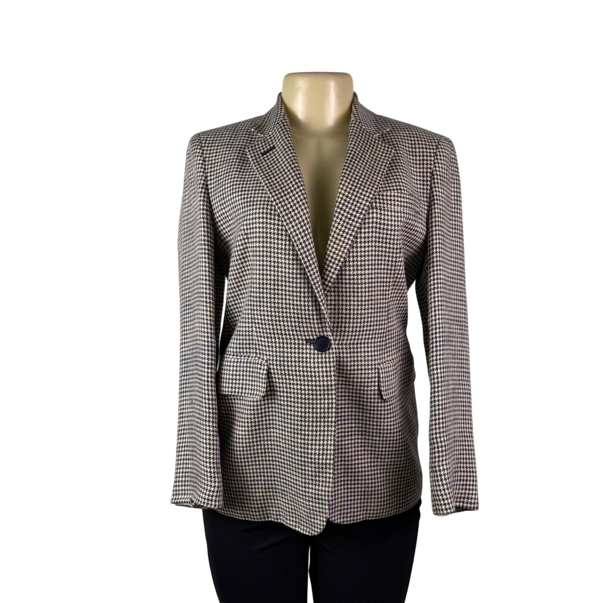 Lauren Ralph Lauren Womens Navy & Beige Houndstooth Linen Blazer Jacket Size 6P