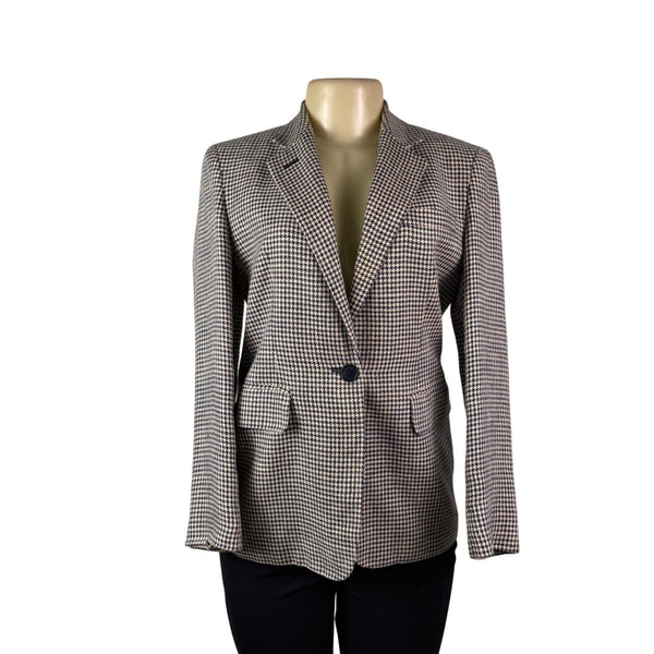 Lauren Ralph Lauren Womens Navy & Beige Houndstooth Linen Blazer Jacket Size 6P