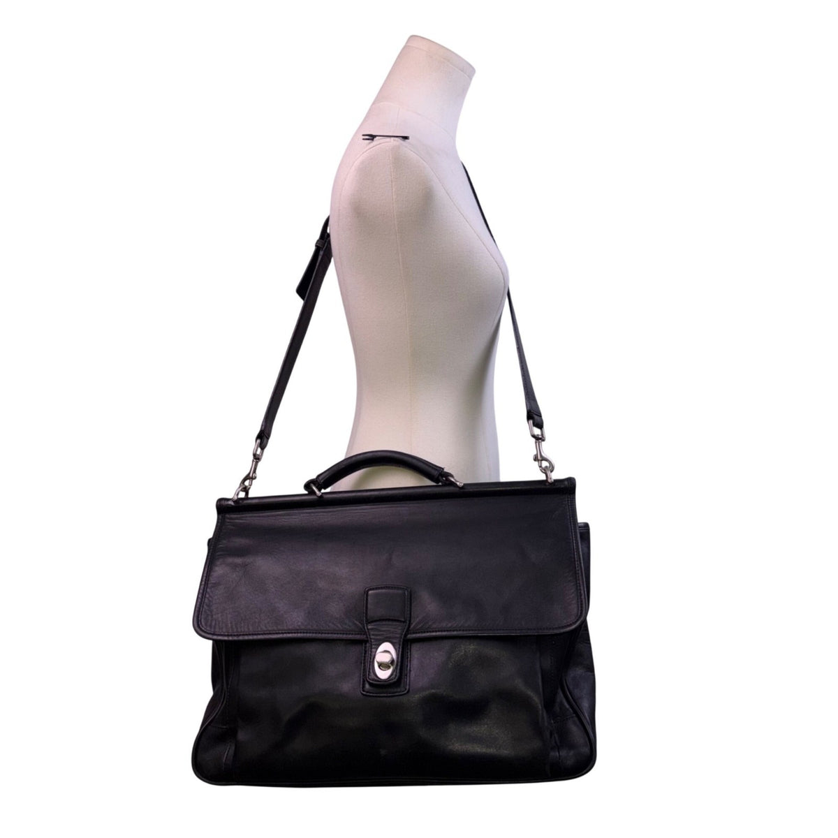 Coach Men’s Black Leather Adjustable Strap Turn Lock Barclay Briefcase Bag