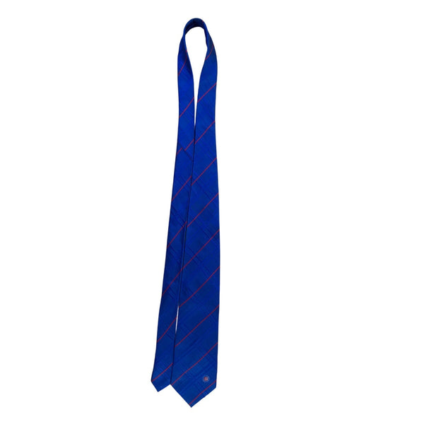 MLB Mens Blue Silk Tie With Plaid Design & Chicago Cubs Logo 100% Silk