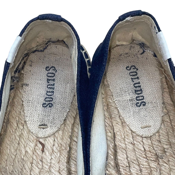 Soludos Women’s Blue Jute White Embroidery Slip-On Espadrilles Shoes Size 8