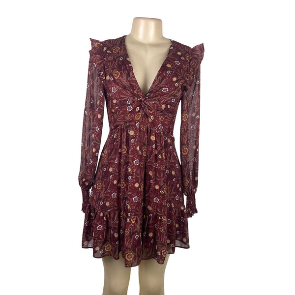 Aqua Womens Burgundy Floral Ruffle Long Sleeve Mini Dress Sz S Picky Thrifter Aqua Womens Burgundy Floral Ruffle Long Sleeve Mini Dress Sz S Picky Thrifter