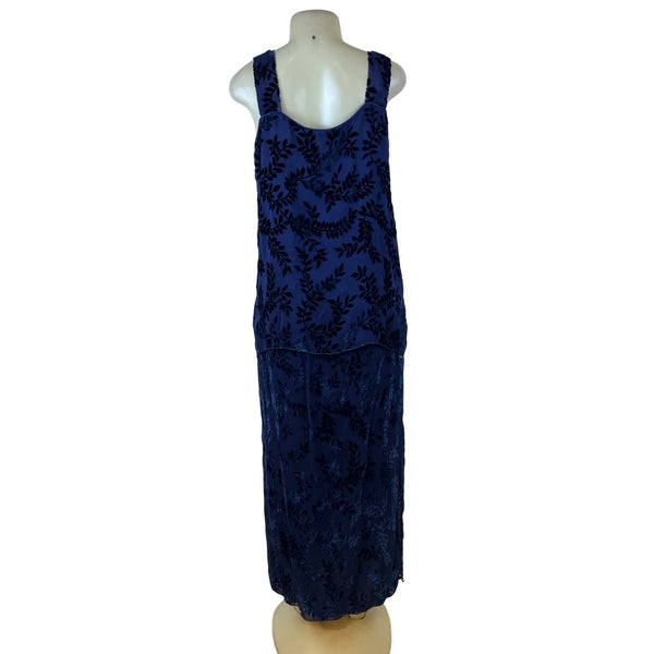 Sara Mique Three-Piece Set Women's Blue Velvet Leaf Patterned Size L