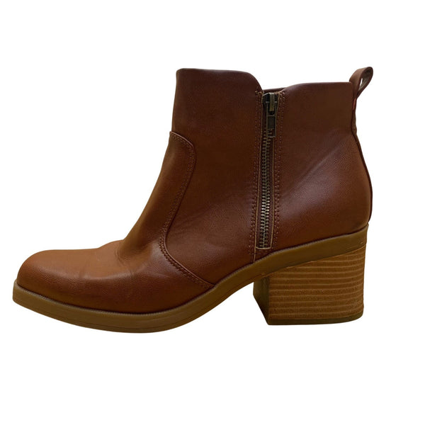 B.O.C Women's Brown Faux Leather Side Zip Closure Heeled Ankle Boots Size 11M