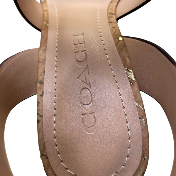 Coach Womens Dusty Gold Beechwood Mandy Met Leather Sandals Block Hell Sz 6B