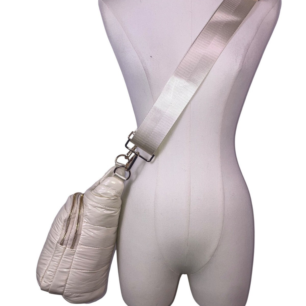 WanderFull Women’s Ivory Glossy Quilted Crossbody Hydrobag With Adjustable Strap