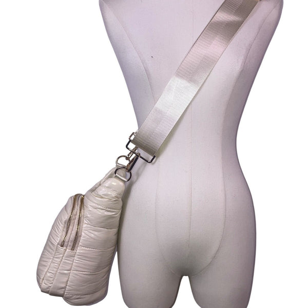 WanderFull Women’s Ivory Glossy Quilted Crossbody Hydrobag With Adjustable Strap