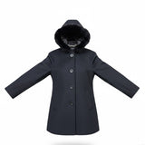 Ellen Tracy Womens Black Wool Blend Hooded Coat W/ Faux Fur Trim Size 8P