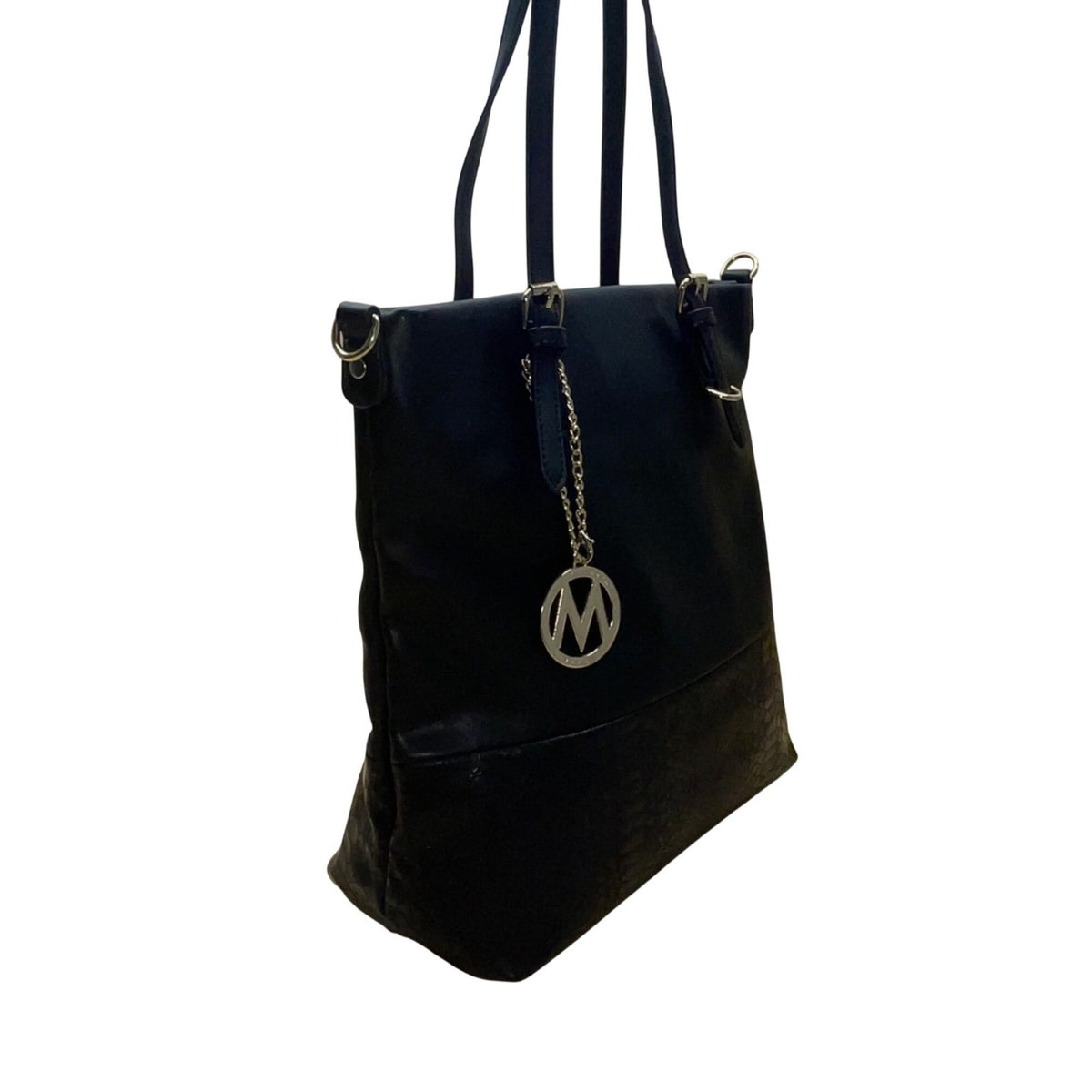 Mia K Farrow Women’s Black Faux Leather Gold Accents Zipper Pockets Tote Bag